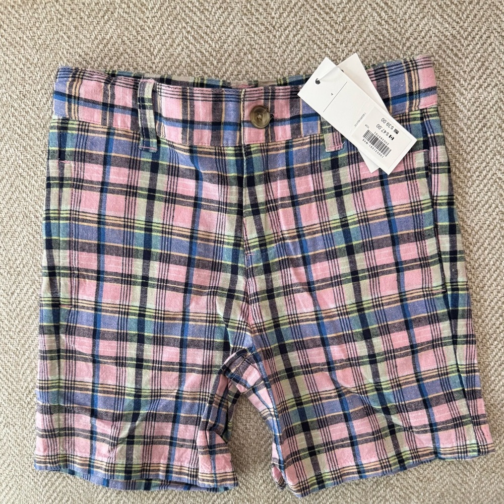 Janie and Jack Boys Plaid Kids Shorts in Pink and Blue